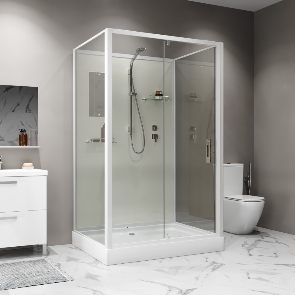 Душевая кабина Niagara Standart ST120/90/15Q/BK (120х90х200) прямоугольник,поддон 15см,распашная,проф.белый,без крыши,3 места