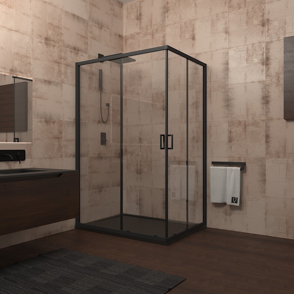 Душевой угол Veconi Rovigo RV-14, 1100x900x1950, черный, стекло прозрачное