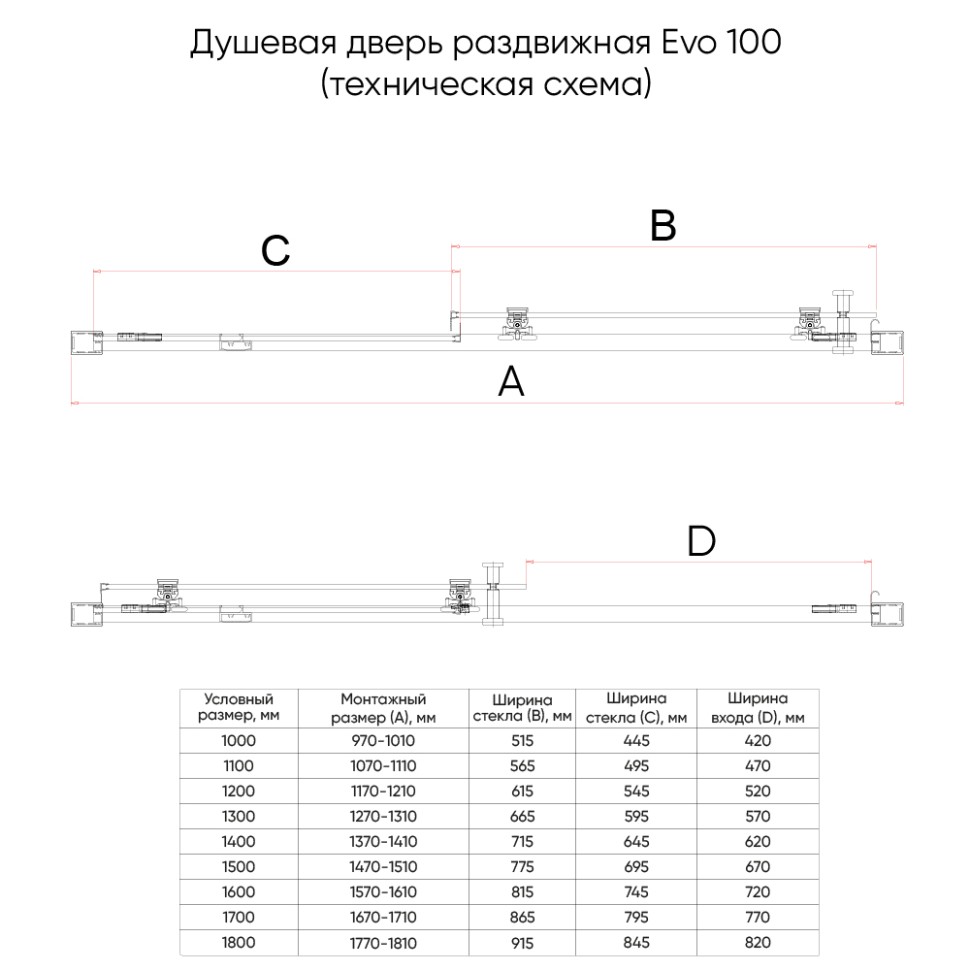 Душевая дверь Veconi Evo 100 B, 1000x1950, черный матовый, стекло тонированное матовое