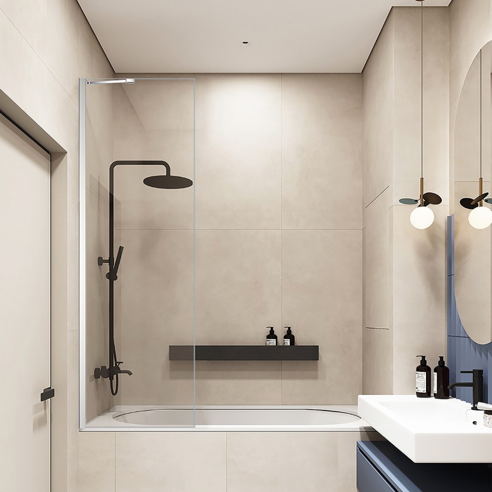 Шторка на ванну Veconi Palau PL-84, 600x1500, хром, стекло прозрачное New