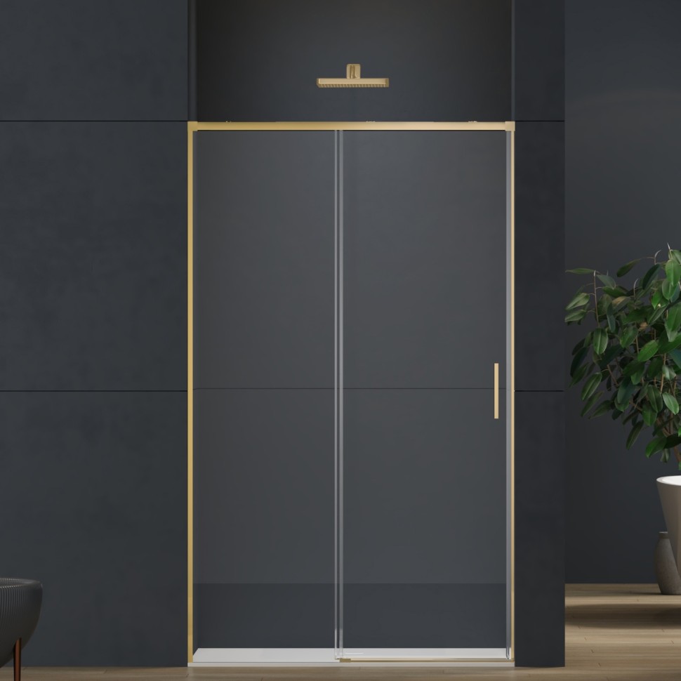 Душевая дверь Софт 2 (Soft 2) VDS-3SO2120CLG, 1200, брашированное золото, стекло прозрачное