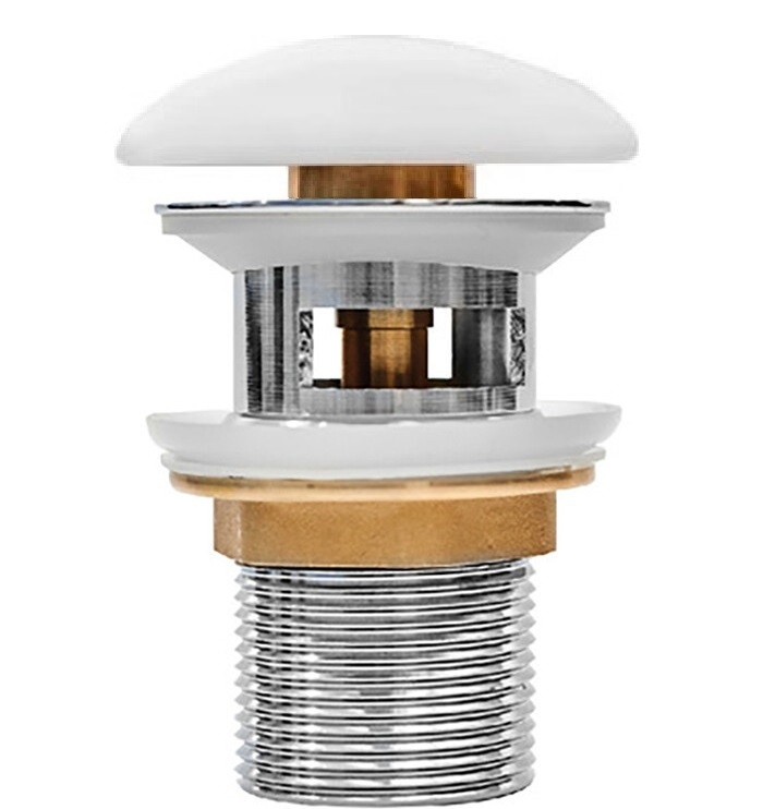 Донный клапан Clik-clak MILLEAU PD1MW/WO с керамической накладкой (матовый белый) для раковины с переливом