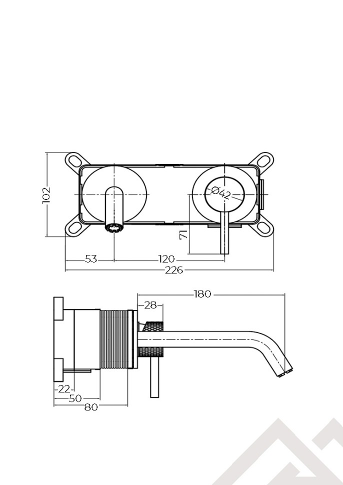 Смеситель для раковины MILLEAU Tissage ML0322KLB-GB с монтажным блоком (встройка), Черный глянец