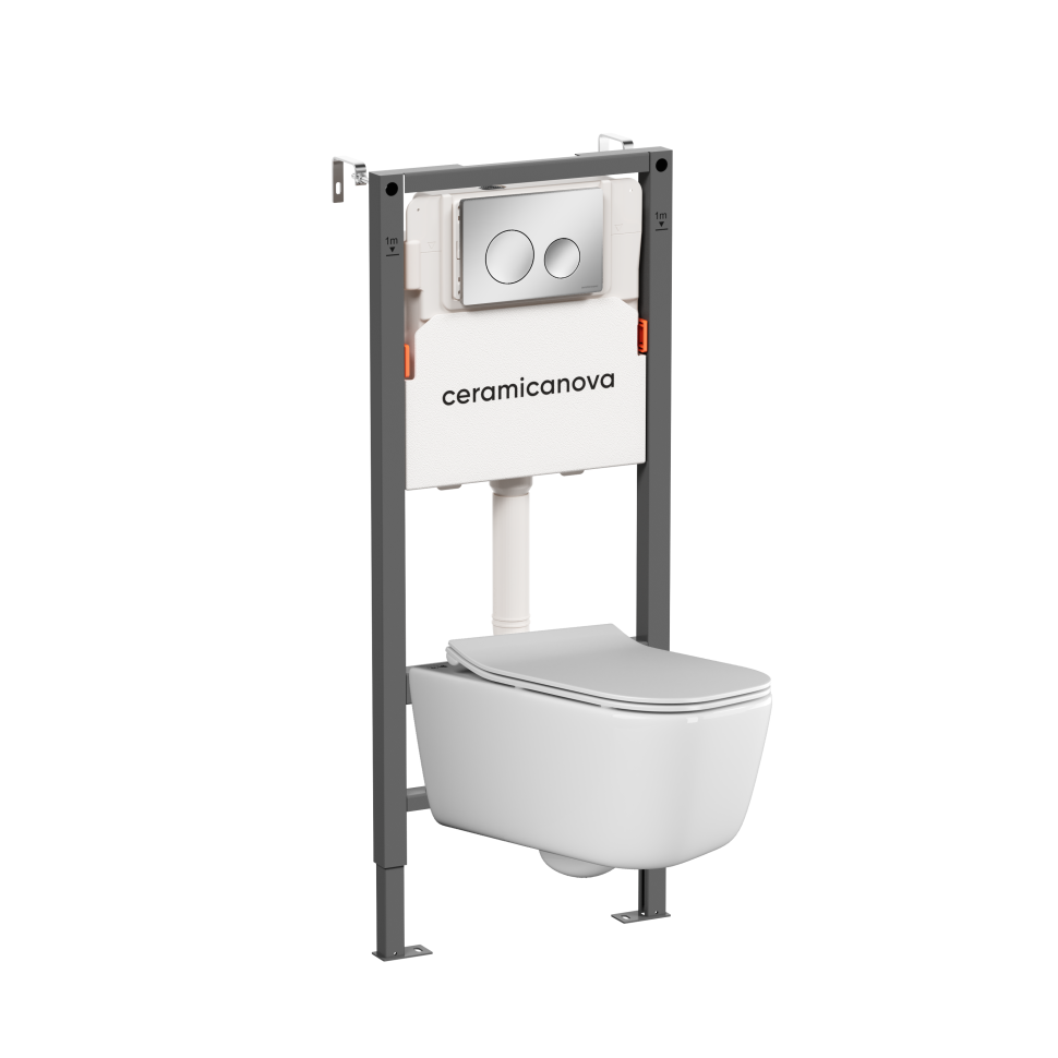 Комплект Подвесной унитаз NEW DAY Rimless + Система инсталляции Balance кнопка Circle, хром глянцевый