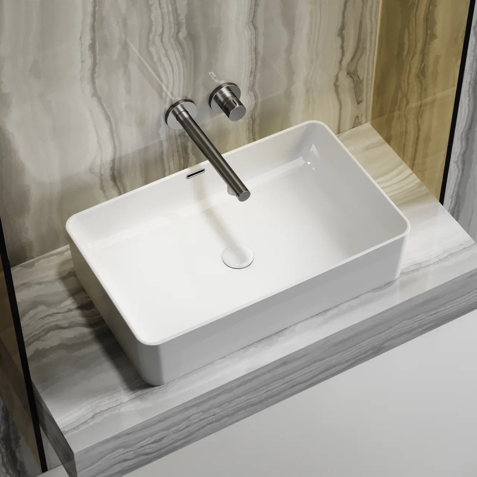 Умывальник чаша накладная прямоугольная со сливом переливом Element 605x385x140мм