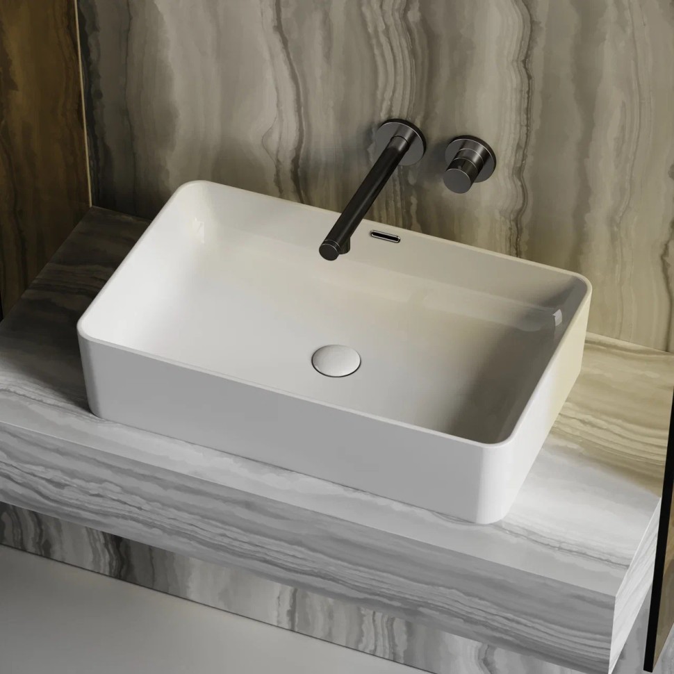 Умывальник чаша накладная прямоугольная со сливом переливом Element 605x385x140мм