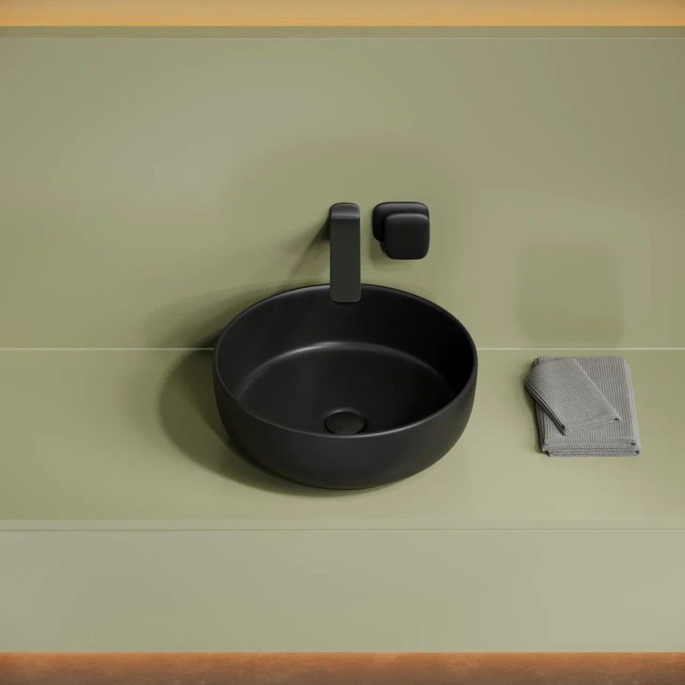 Раковина накладная Taycan, круглая, диаметр 375 мм, высота 140 мм, черная матовая