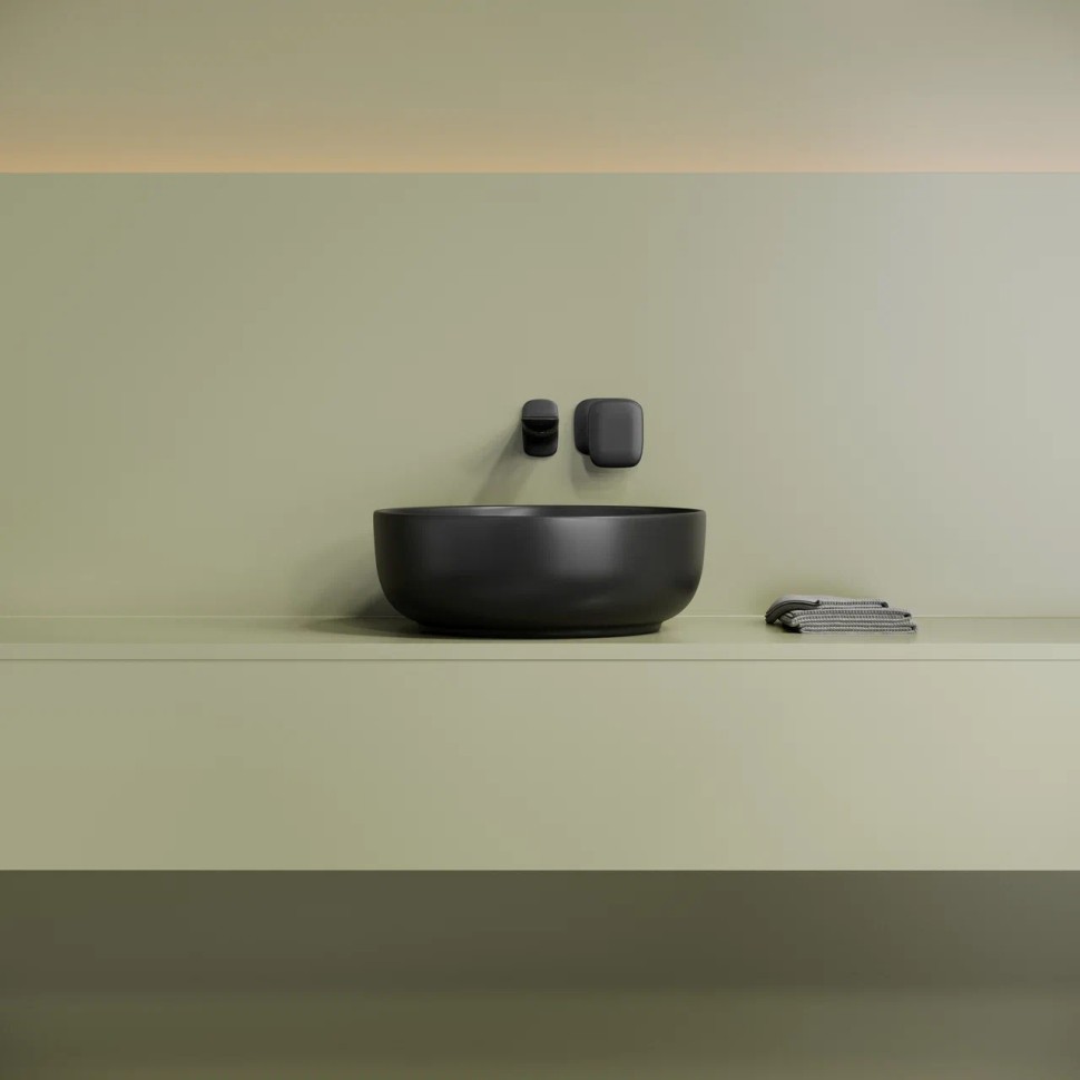 Раковина накладная Taycan, круглая, диаметр 375 мм, высота 140 мм, черная матовая