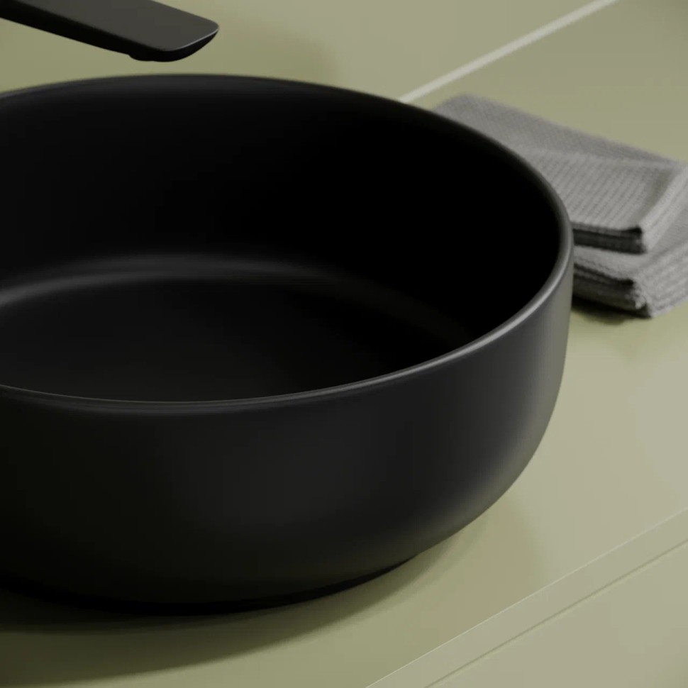 Раковина накладная Taycan, круглая, диаметр 375 мм, высота 140 мм, черная матовая