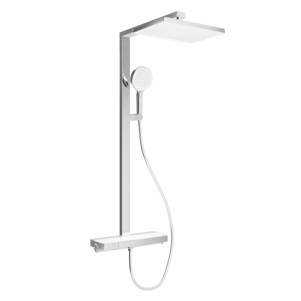 Душевая стойка SANCOS Vos с термостатическим смесителем, изливом, полкой, шлангом 1,5 м, верхним и ручным душем, цвет хром, арт. SC6100CH