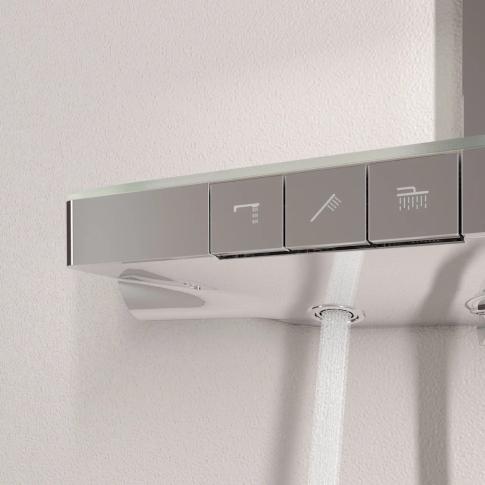 Душевая стойка SANCOS Vos с термостатическим смесителем, изливом, полкой, шлангом 1,5 м, верхним и ручным душем, цвет хром, арт. SC6100CH