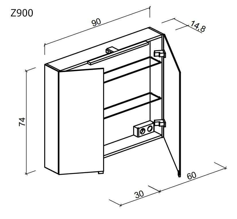Зеркальный шкаф для ванной комнаты SANCOS Hilton 900x148х740 мм, с LED подсветкой, арт .Z900