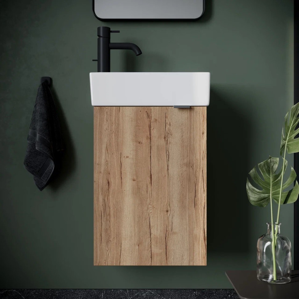 Тумба подвесная SANCOS Mini 355х205х500, с распашной дверцей, внутри 1 полка, дуб галифакс натуральный , арт.MN35EGL