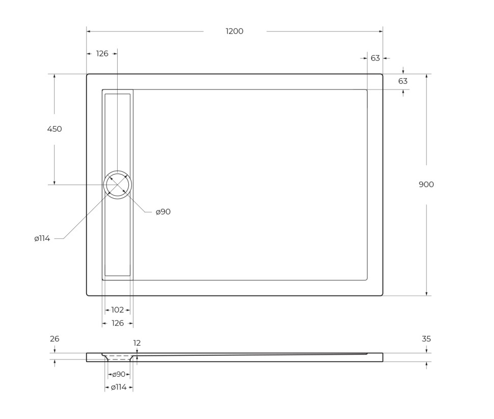 Акриловый поддон BelBagno TRAY-BB-DUE-AH-120/90-4-W0