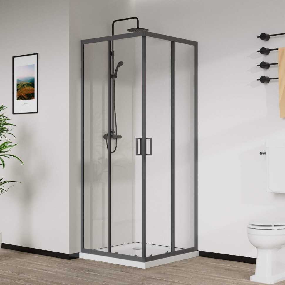 Душевой уголок City VSS-5CT9010CLGM, 1000*900, вороненая сталь , стекло прозрачное