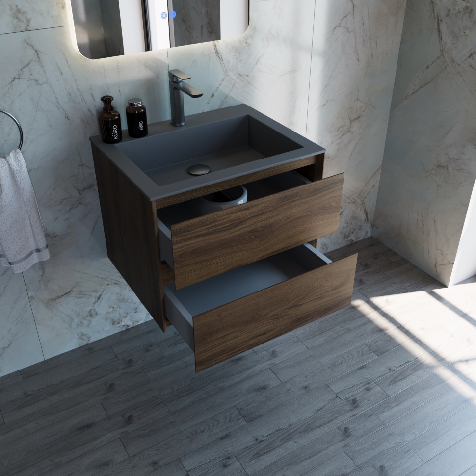 База под раковину Vincea  Luka 600 подвесная, 2 выкатных ящика soft-close, С.Oak