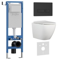 Комплект 3в1 IBERICA BLANCA инсталляция SILENCIO MINI, унитаз BILBAO ALTO белый, кнопка смыва ESTI-R черный матовый (IB.001M.BLA.234.212)