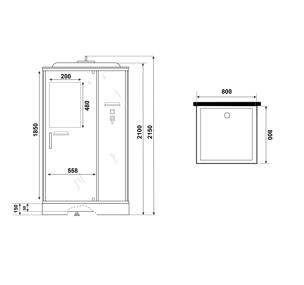 Душевая кабина Niagara Standart ST80/15Q (80х80х215) квадрат,поддон 15см,распашная,проф.белый,3 места