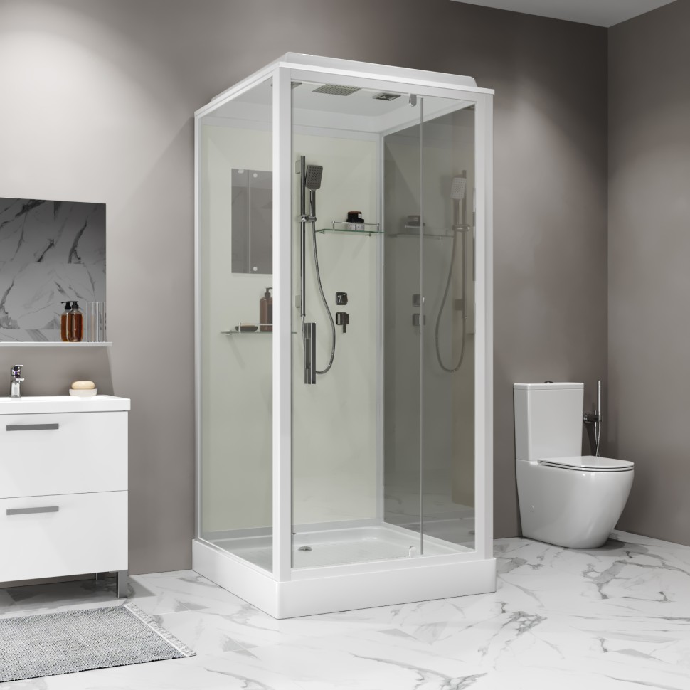 Душевая кабина Niagara Standart ST80/15Q (80х80х215) квадрат,поддон 15см,распашная,проф.белый,3 места