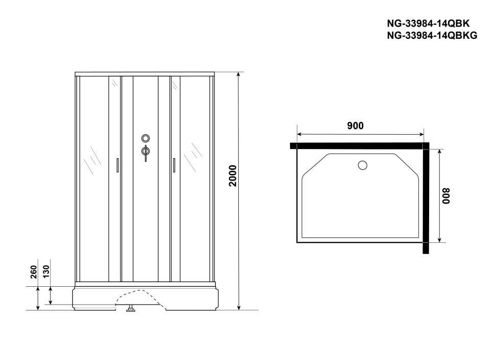 Душевая кабина Niagara Classic NG-33984-14QBKG (90х80х200) средний поддон(26см),стекло матовое,4 места
