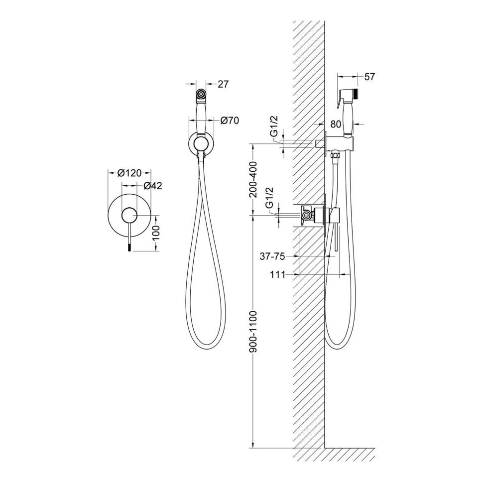 Смеситель встроенный с гигиеническим душем Timo Saona 2389/17SM золото матовое