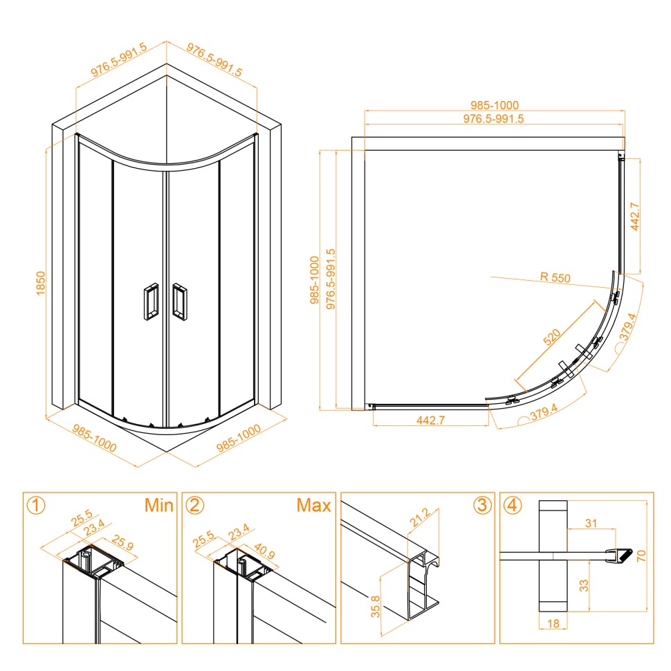 Душевой уголок RGW CL-54B (Прозрачное, 1000x1000)