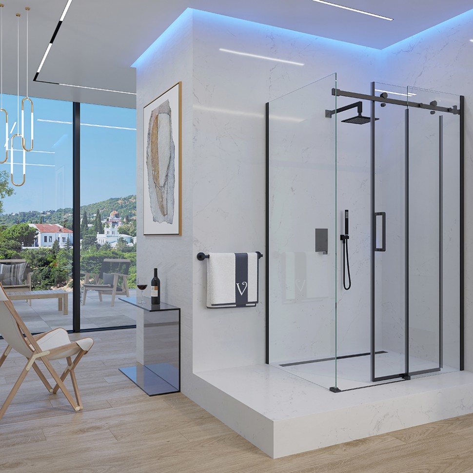 Боковая панель Veconi KP-11B, 800х1950 черное, стекло прозрачное