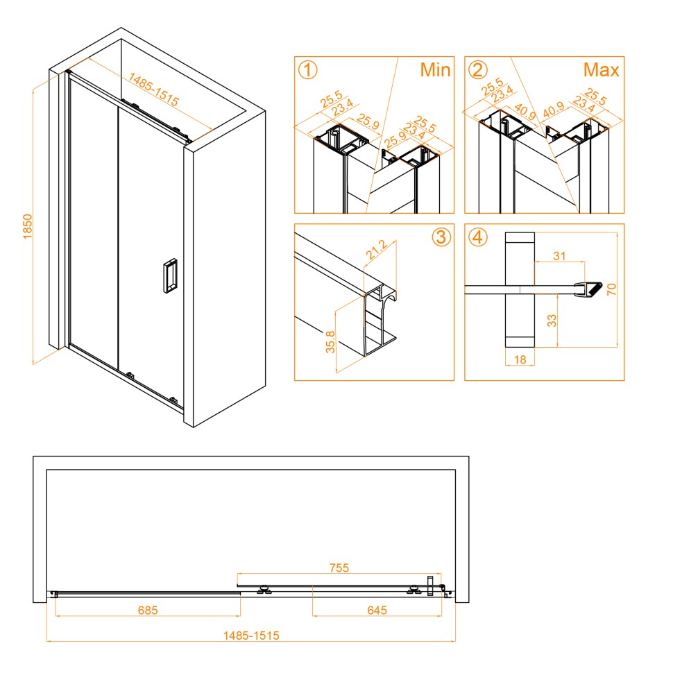 Душевая дверь RGW CL-14 (Прозрачное, 1500)