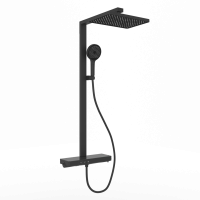 Душевая стойка SANCOS Vos с термостатическим смесителем, изливом, полкой, шлангом 1,5 м, верхним и ручным душем, цвет черный матовый, арт. SC6100MB
