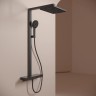 Душевая стойка SANCOS Vos с термостатическим смесителем, изливом, полкой, шлангом 1,5 м, верхним и ручным душем, цвет черный матовый, арт. SC6100MB