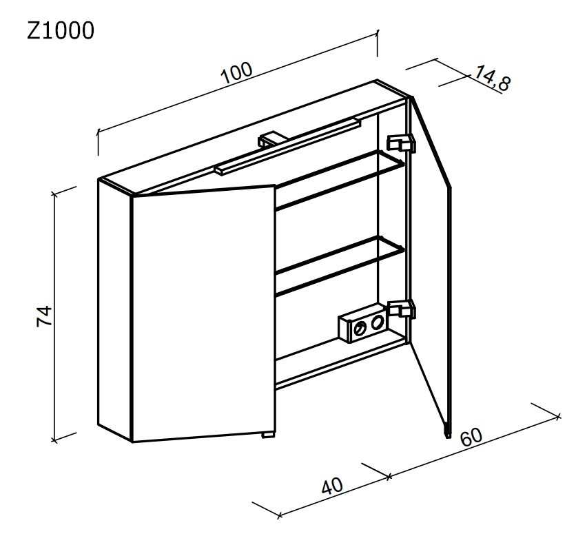 Зеркальный шкаф для ванной комнаты SANCOS Hilton 1000x148х740 мм, с LED подсветкой, арт.Z1000