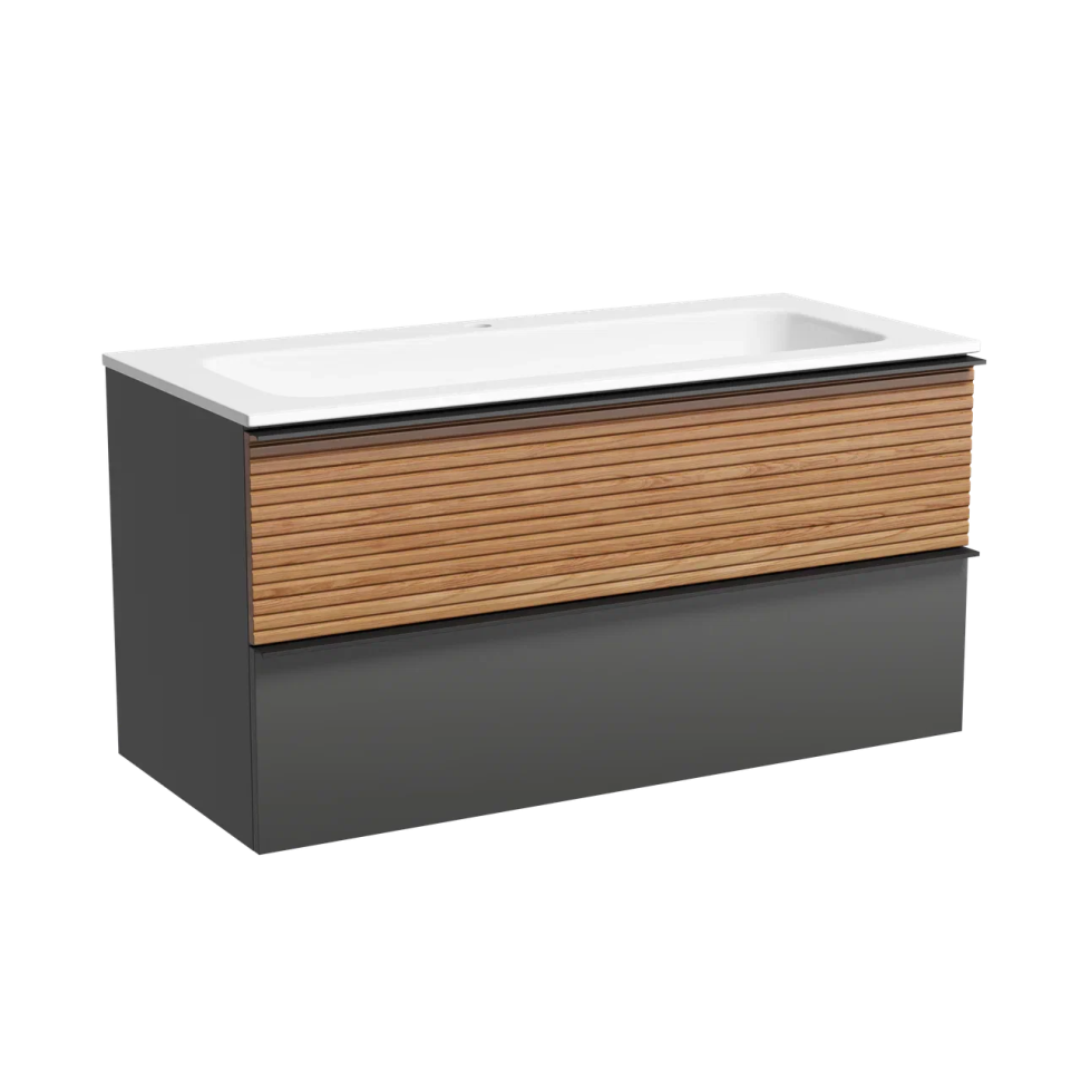 Тумба подвесная SANCOS Delta 995х445х500, c двумя ящиками оснащенными доводчиками, дуб красный/графит , арт. DL100GR