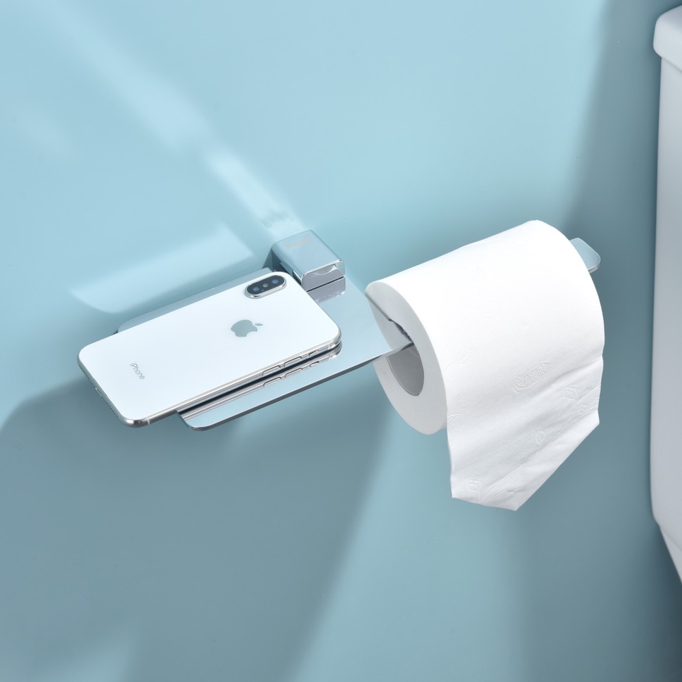 Бумагодержатель с полочкой для телефона Raglo хром