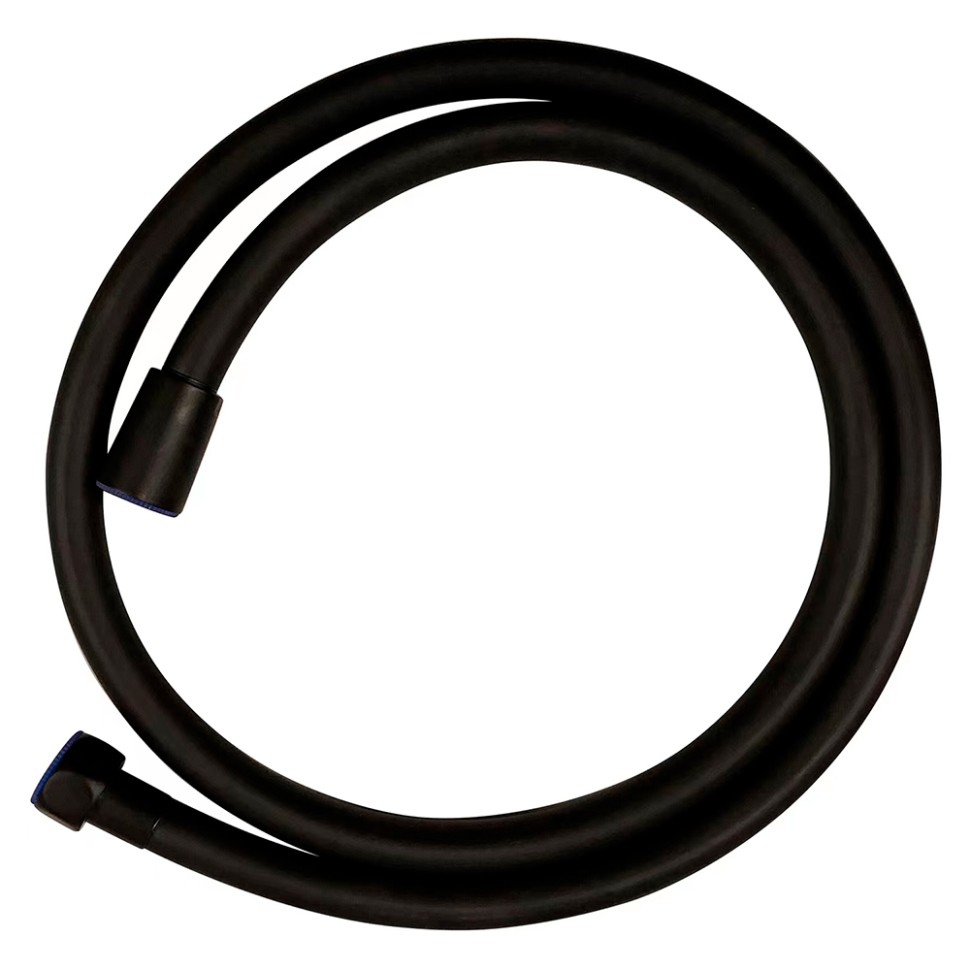 AQM1500B Шланг душевой, ПВХ 1500мм с латунной гайкой и защитой от перекручивания, Черный