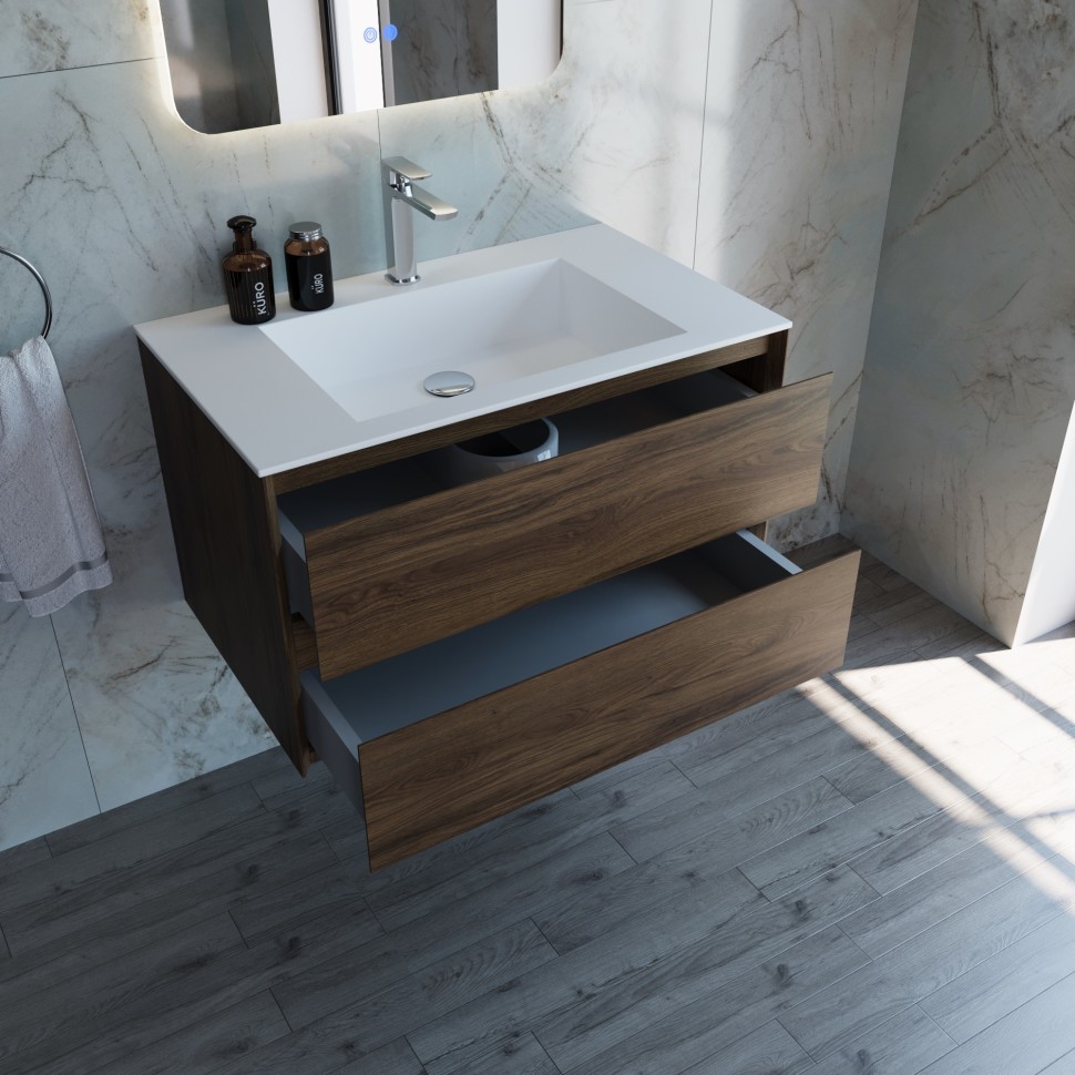 База под раковину Vincea  Luka 800 подвесная, 2 выкатных ящика soft-close, С.Oak