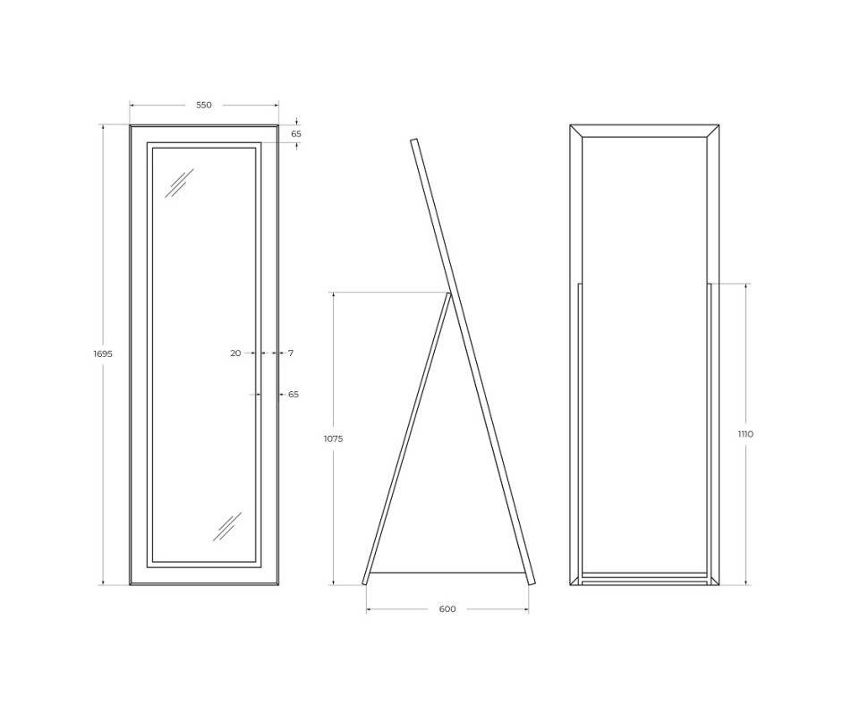 Зеркало напольное BelBagno SPC-KRAFT-555-1700-TCH-PIA-NERO
