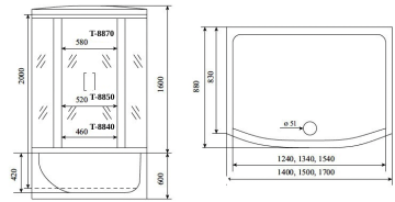 Timo Comfort Т-8850 Fabric Glass душевая кабина 150*88*220+турецкая баня хамам