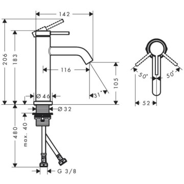 Смеситель Hansgrohe Tecturis S для раковины, 1 отверстие, без донного клапана, цвет: хром 73311000