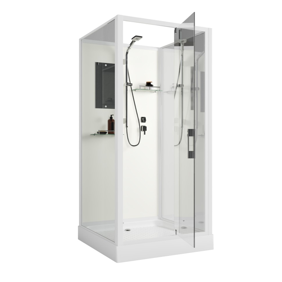 Душевая кабина Niagara Standart ST80/15Q/BK (80х80х200) квадрат,поддон 15см,распашная,проф.белый,без крыши,3 места