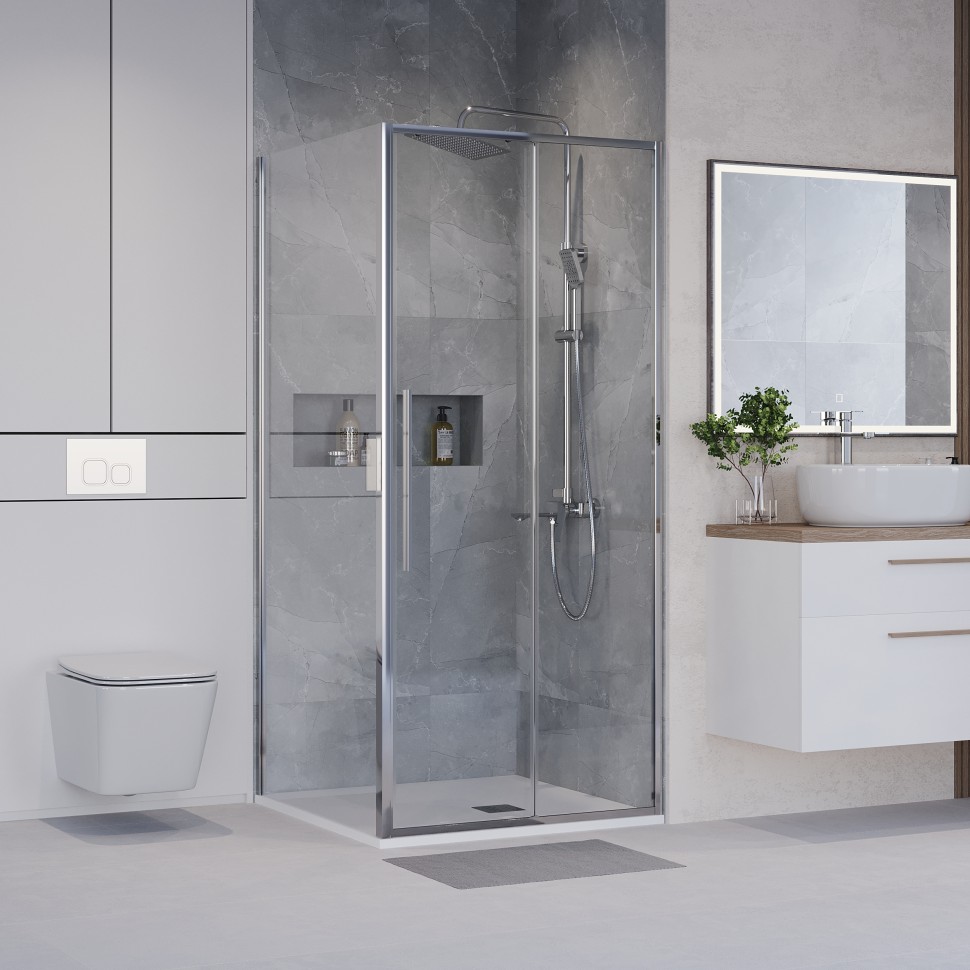 Боковая стенка Niagara Nova NG-A90-34 (90х195) хром,стекло прозрачное,1 место