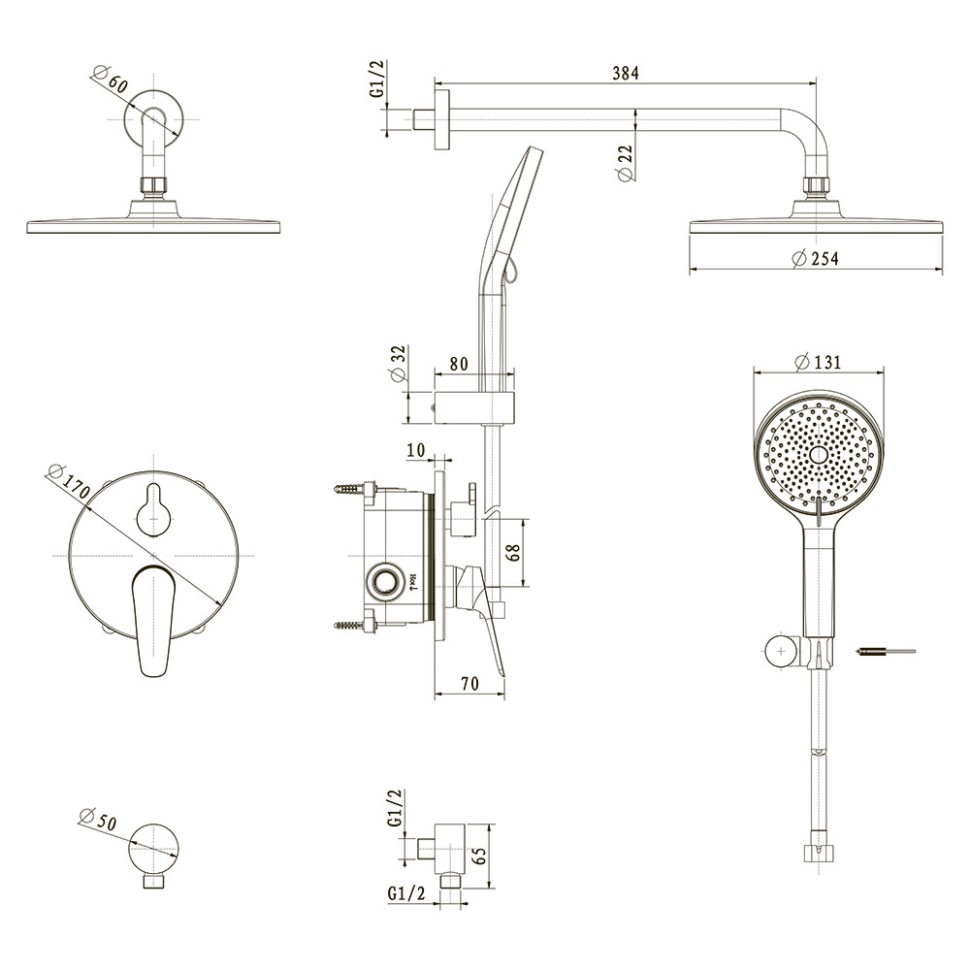 Встраиваемая душевая система TEORA, Чёрный матовый