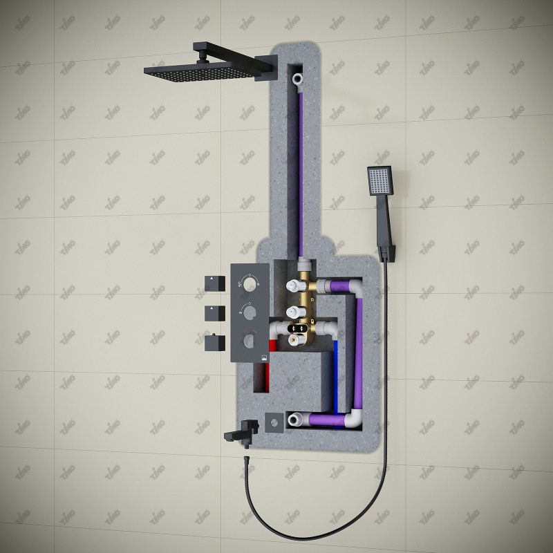 Душевая система встроенная с термостатом Timo Tetra-thermo SX-0199/03SM черный