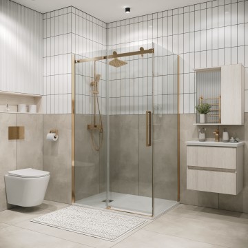 Душевое ограждение Grossman Classic 100.K33.04.110.32.00-200.K33.04.90.32.00 (110х90х195) раздвижная,золото сатин,стекло прозрачное,2 места