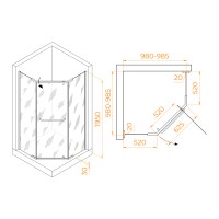 Душевой уголок RGW PA-081B (Прозрачное, 1000x1000)