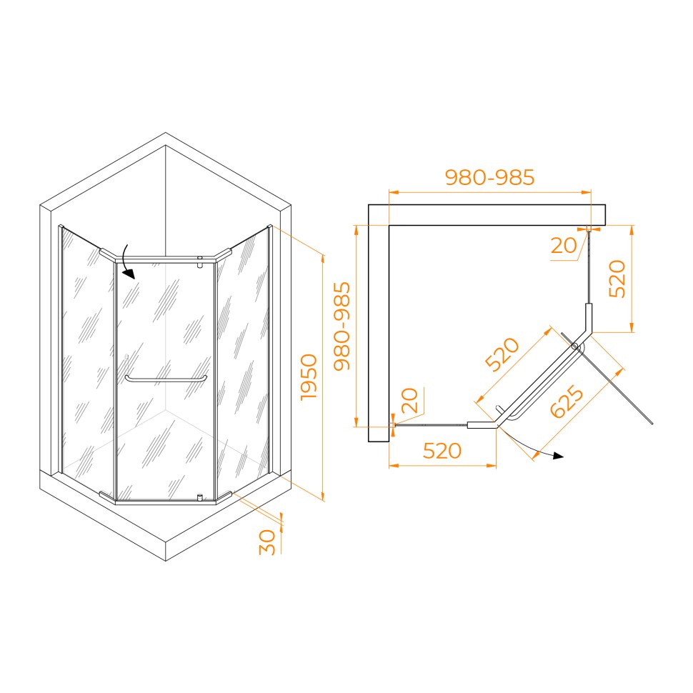 Душевой уголок RGW PA-081B (Прозрачное, 1000x1000)