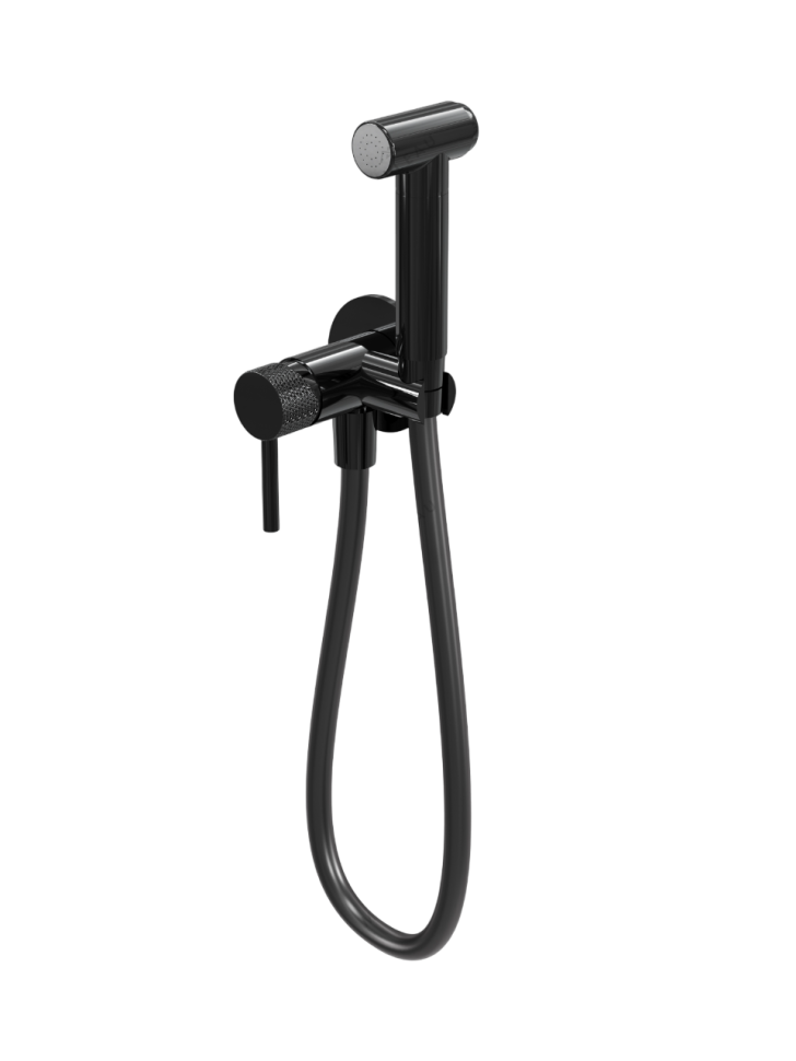 Смеситель с гигиеническим душем MILLEAU Tissage ML12056BK-GB с монтажным блоком (встройка), Черный глянец