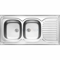 Стальная мойка, 2-чаши с осушкой - накладываемый
