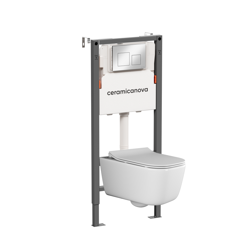 Комплект Подвесной унитаз NEW DAY Rimless + Система инсталляции Balance кнопка Square, хром глянцевый