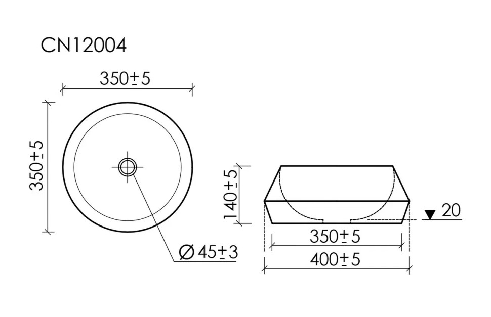 Раковина CERAMICANOVA Maya накладная круглая 400x400x140 белый матовый CN12004MW