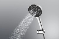 Душевая лейка SANCOS Nok round, кнопочное управление, диаметр 130 мм, 3 режима, цвет хром/черный матовый, арт SC6001CH-B